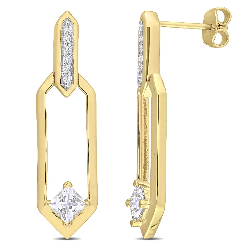 Miadora White Topaz Open Geometrical Earrings in Yellow Plated Sterling Silver