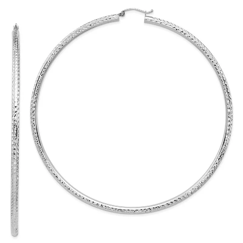 Curata 14k White Gold Lightweight 3mm Sparkle Cut Hoop Earrings - 92.68x89.88mm Wide 3mm Thick