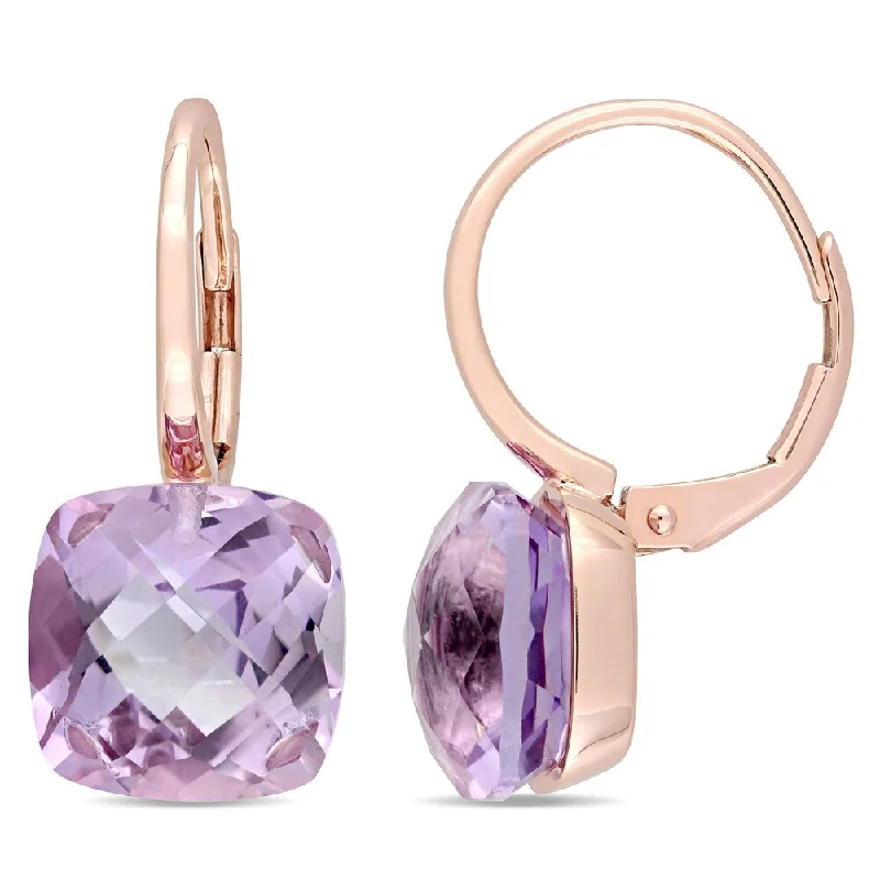 Miadora Signature Collection 14k Rose Gold Cushion Checkerboard-Cut Rose de France Leverback Earrings - Purple