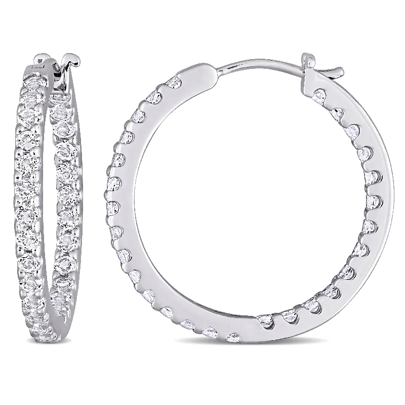 Miadora 10k White Gold White Topaz Inside Outside Hoop Earrings - 24.8 mm x 2.3 mm x 25.2 mm - 24.8 mm x 2.3 mm x 25.2 mm