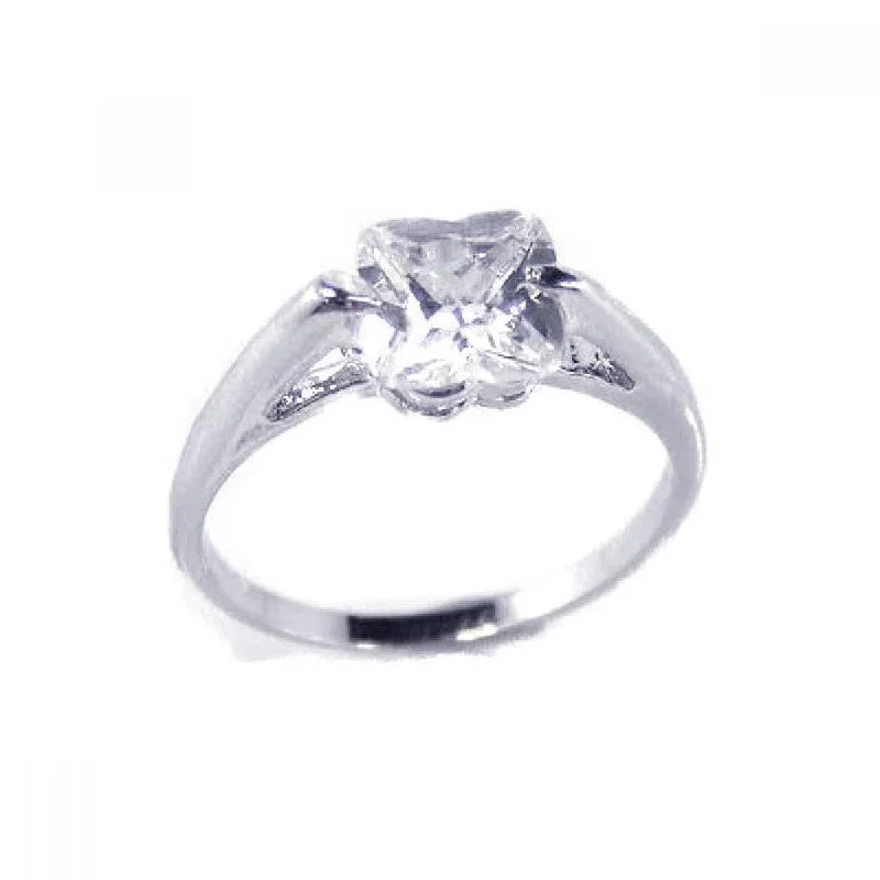 Clearance-Silver 925 Rhodium Plated Clear Single CZ Bridal Ring - BGR00117