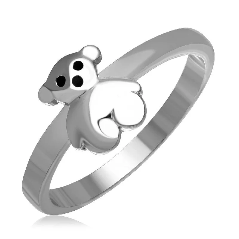 Silver 925 Rhodium Plated Teddy Bear Ring - AAR0021