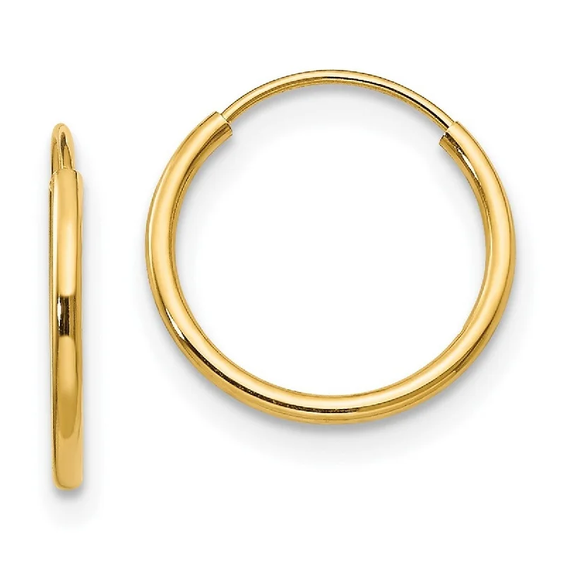 Curata 14k Yellow Gold Polished 12mm Endless Hoop Earrings