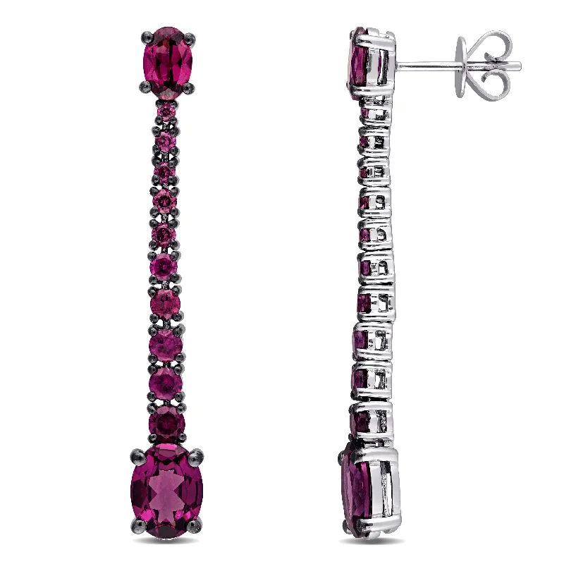 Miadora 14k White Gold Rhodolite Graduated Linear Drop Earrings - 41.8mm x 5.9mm x 3.9mm - 41.8mm x 5.9mm x 3.9mm