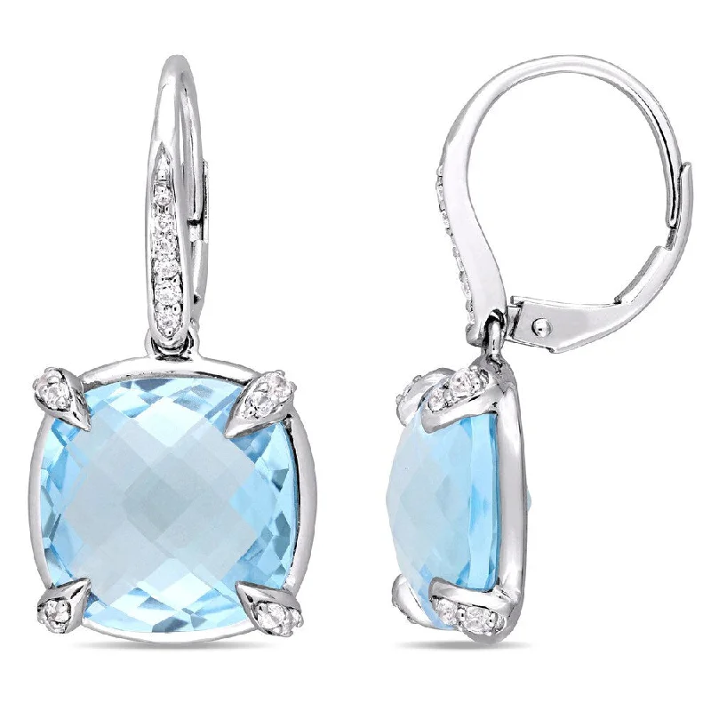 Miadora Signature Collection 14k White Gold Sky-Blue Topaz White Sapphire and Diamond Accent Leverback Earrings - Blue