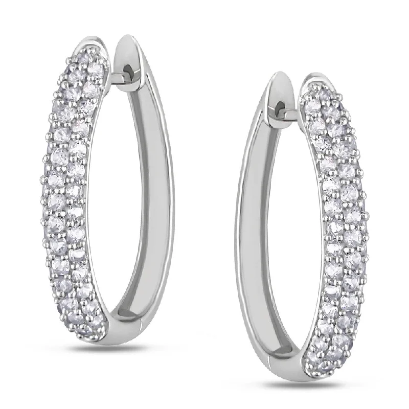 Miadora 10k White Gold White Sapphire Hoop Earrings