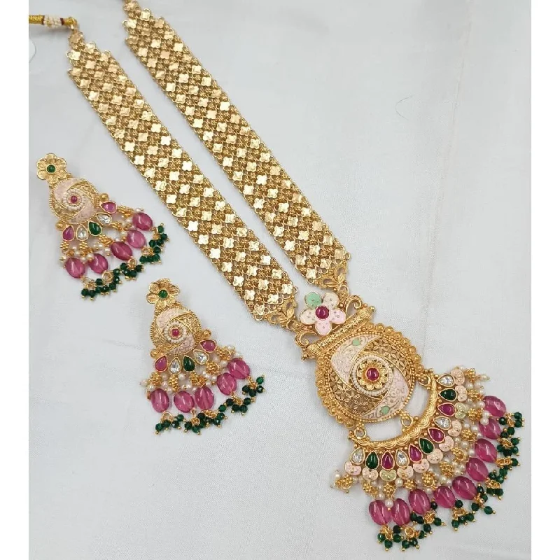 Akruti Collection Gold Plated Pota Stone And Beads Long Necklace Set