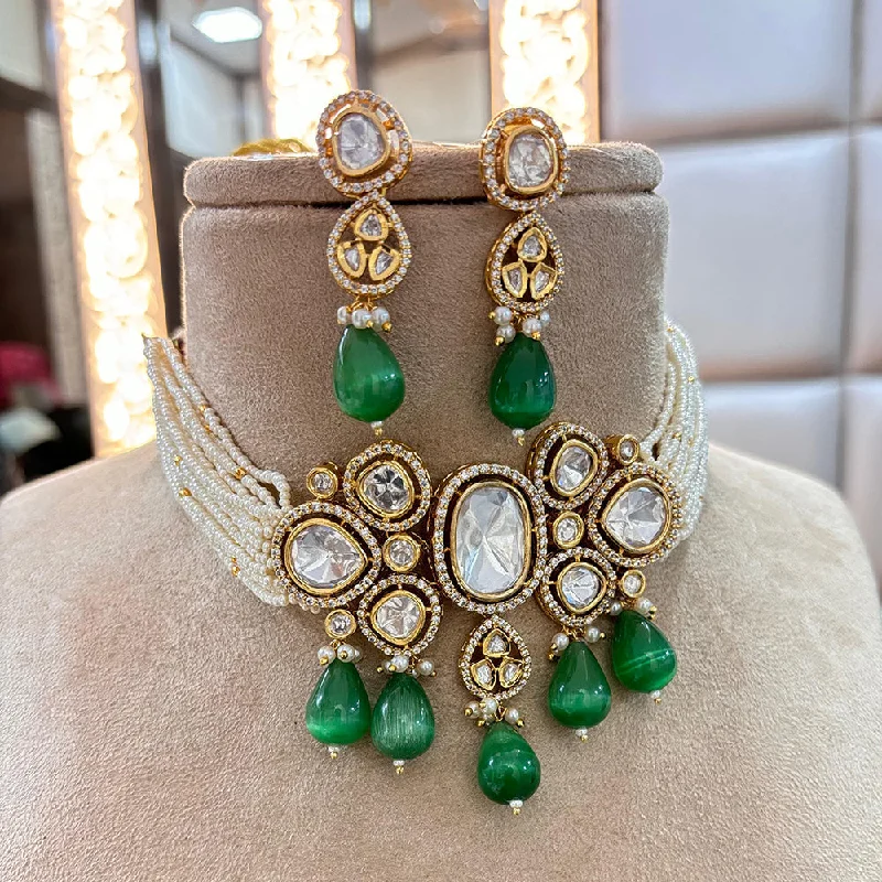 Jewel Addiction Copper Gold Plated Polki Kundan And Pearls Kundan Necklace Set