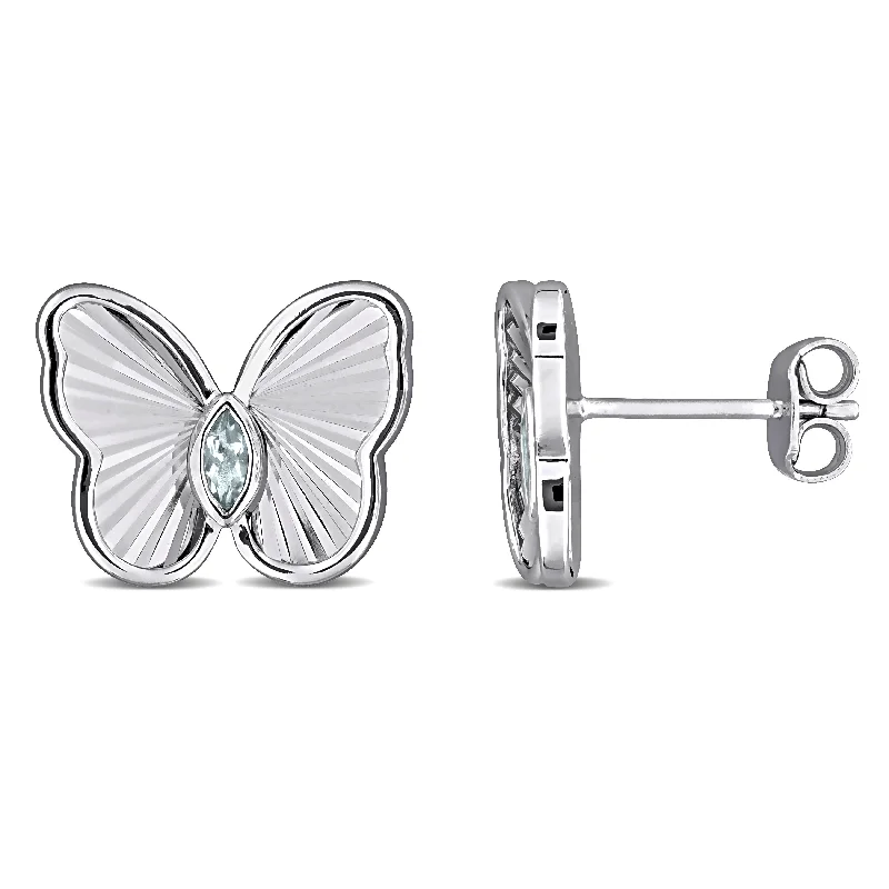 Miadora 1/6ct TGW Aquamarine Fashion Post Earrings Silver