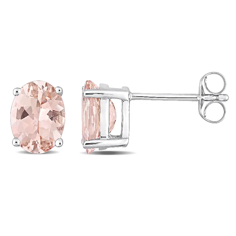 Miadora Oval-cut Morganite Solitaire Stud Earrings in 14k White Gold