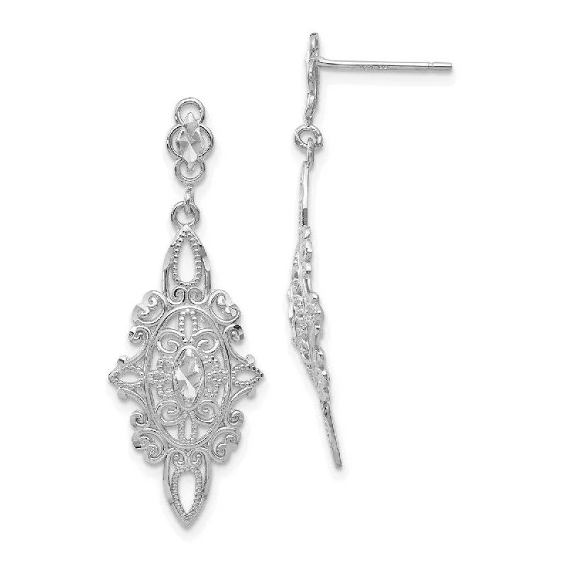 Curata 14k White Gold Dangle Filigree Drop Earrings (13mm x 38mm)