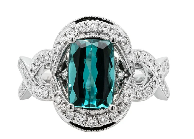 14K White Gold Green Tourmaline and Diamond Ring