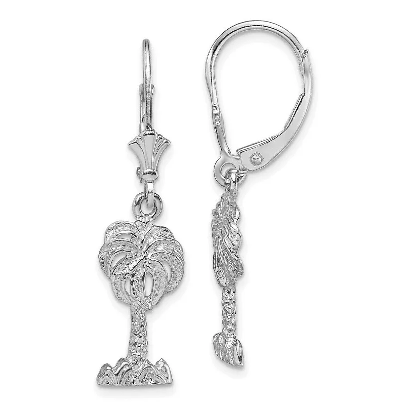 Curata 14k White Gold Palm Tree Leverback Earrings 2 d 34.2x8.9mm