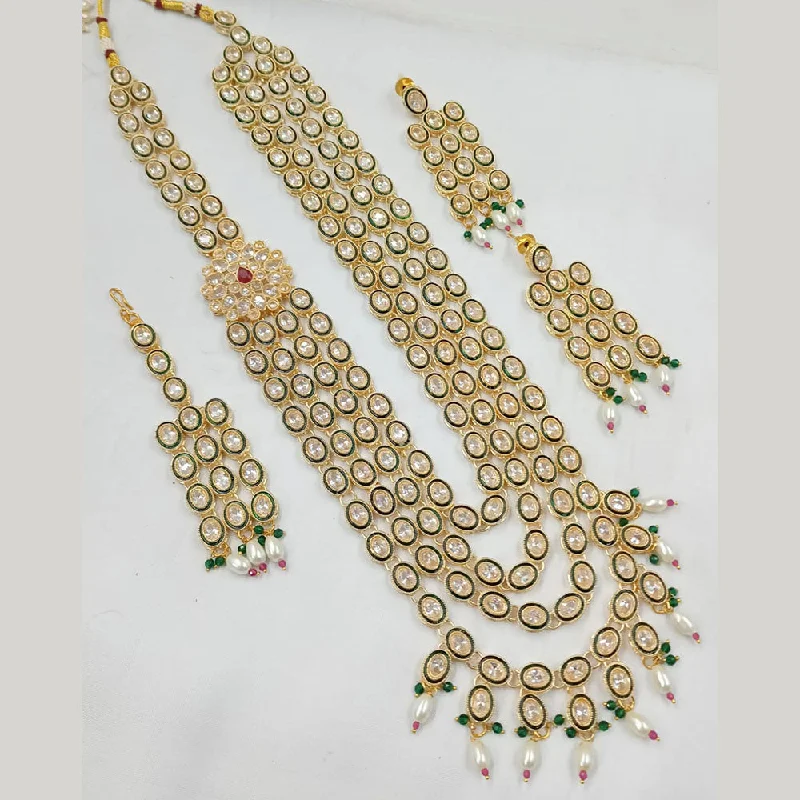 Padmawati Bangles Gold Plated Crystal Stone And Pearl Multi Long Necklace Set