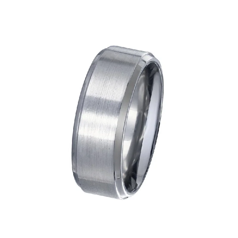 Rhodium Plated 925 Sterling Silver Men's Bordered Matte Finish Band 8mm - EWR00005