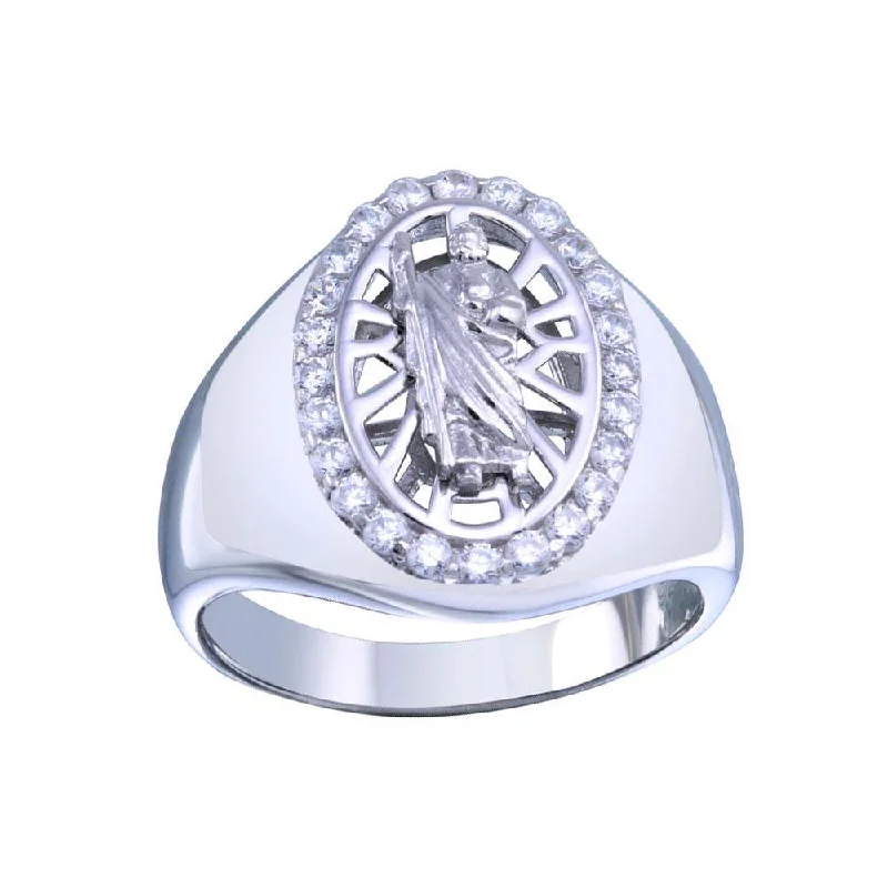 Rhodium Plated 925 Sterling Silver Saint Jude CZ Ring - GMR00340