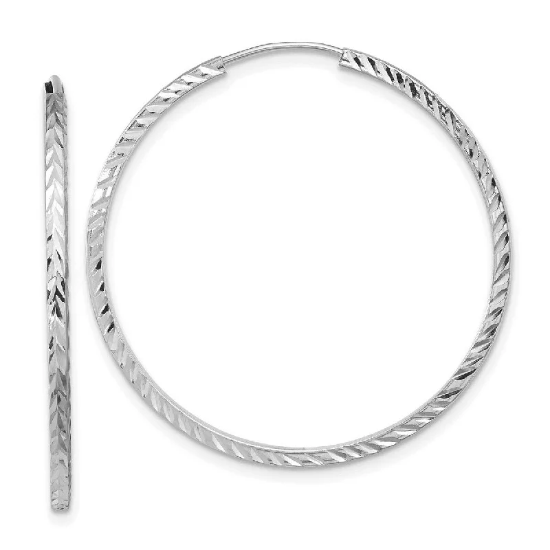 Curata 14k White Gold Sparkle Cut Square Tube Endless Hoop Earrings - 34x35mm Wide 1.35mm Thick