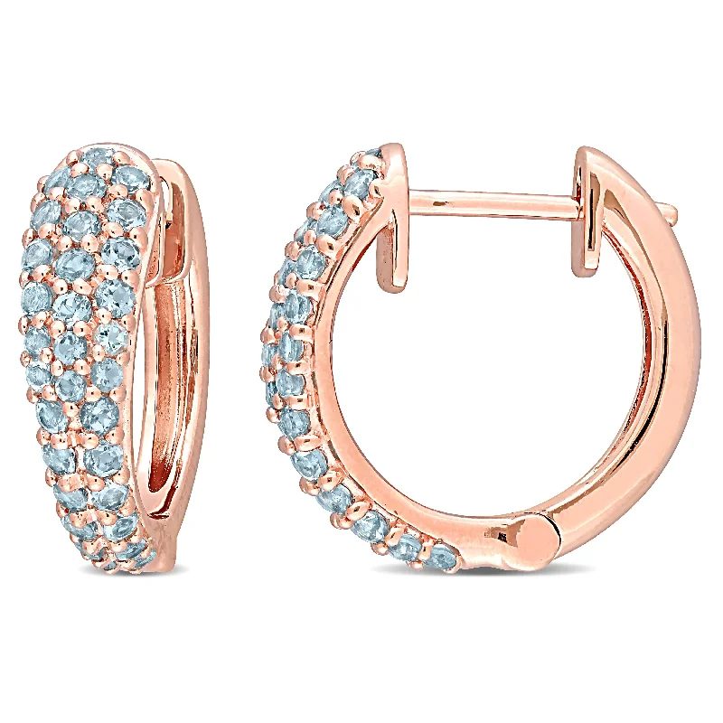 Miadora 10k Rose Gold Swiss-Blue Topaz Multi-Row Cluster Hoop Earrings - 17.1 mm x 5.2 mm x 17.6 mm - 17.1 mm x 5.2 mm x 17.6 mm