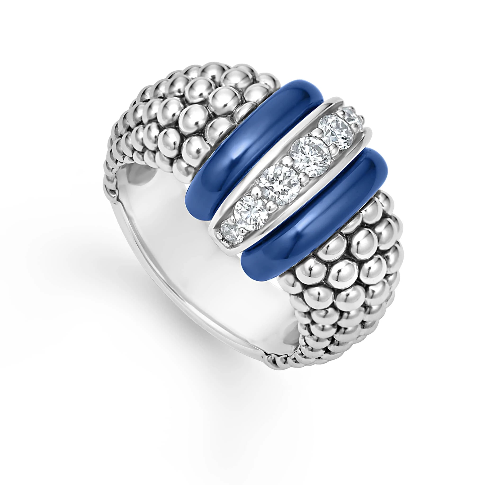 Lagos Ultramarine Blue Caviar Ceramic Diamond Ring