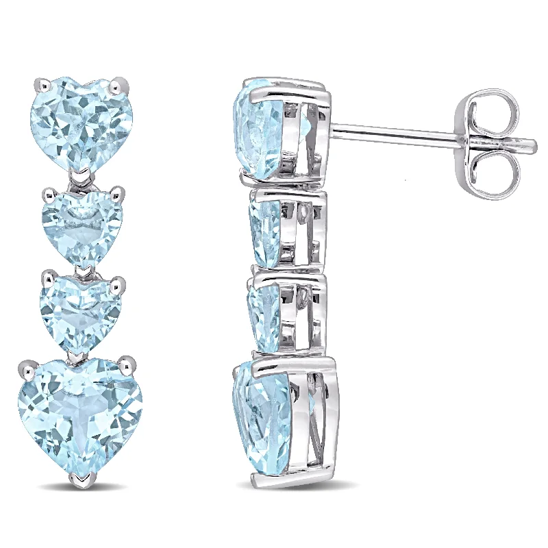 Miadora 10k White Gold Blue Topaz Heart Linear Drop Earrings