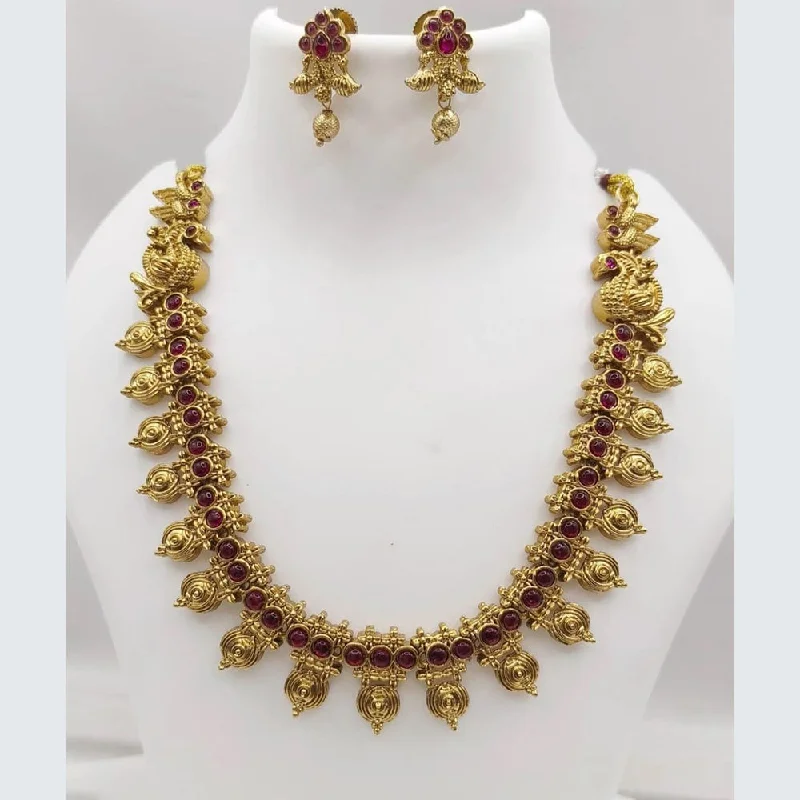 Joyful Jewel Art Matte Gold Plated Pota Stone Necklace Set