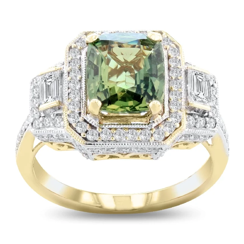 Auriya 14k Two Tone Gold 3ct Sapphire and 1ct TDW Diamond Ring