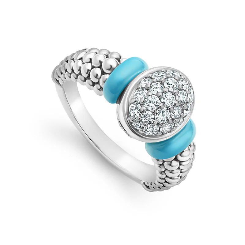 Blue Caviar Blue Oval Ceramic Caviar Diamond Ring