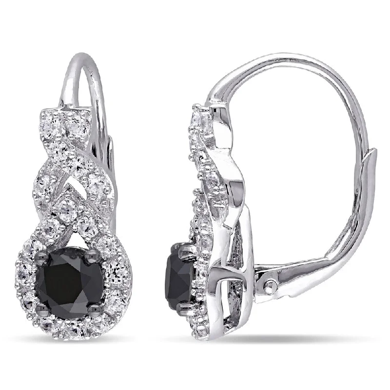 Miadora Sterling Silver Created White Sapphire and 1ct TDW Black Diamond Earrings