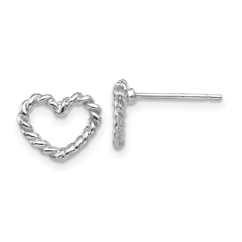 Curata 14k White Gold 10mm Textured Open Heart Post Earrings