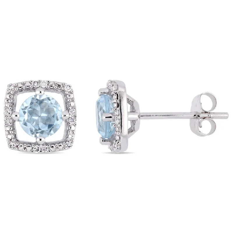 Miadora 10k White Gold Sky-Blue Topaz and Diamond Accent Floating Square Halo Stud Earrings