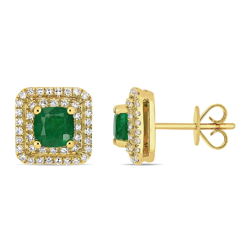 Miadora 14k Yellow Gold Emerald and 2/5ct TDW Diamond Double Halo Square Stud Earrings