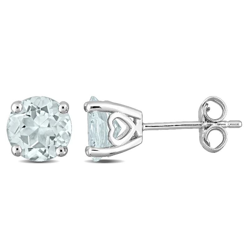 Miadora Aquamarine Birthstone Solitaire Stud Earrings in Sterling Silver