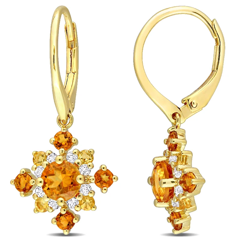 Miadora Citrine Madeira Citrine and White Topaz Floral Earrings in Yellow Plated Sterling Silver