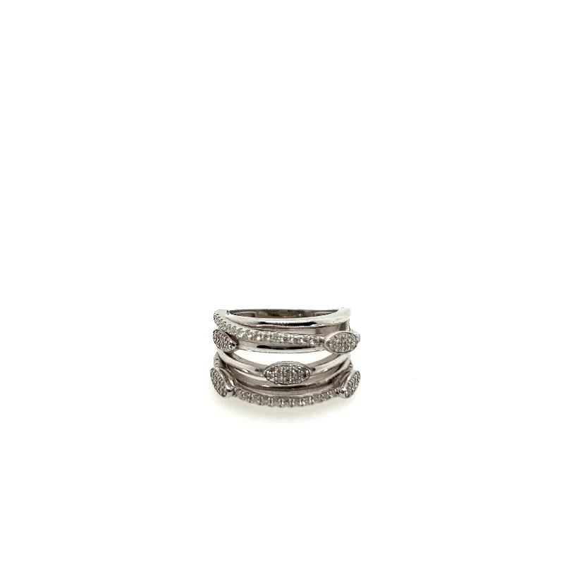 14K White Gold Multi Row Diamond Ring