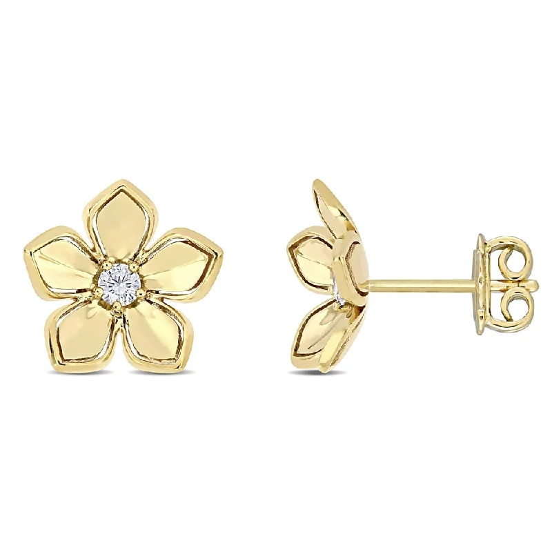 Miadora 10k Yellow Gold 1/7ct TGW White Sapphire Flower Stud Earrings