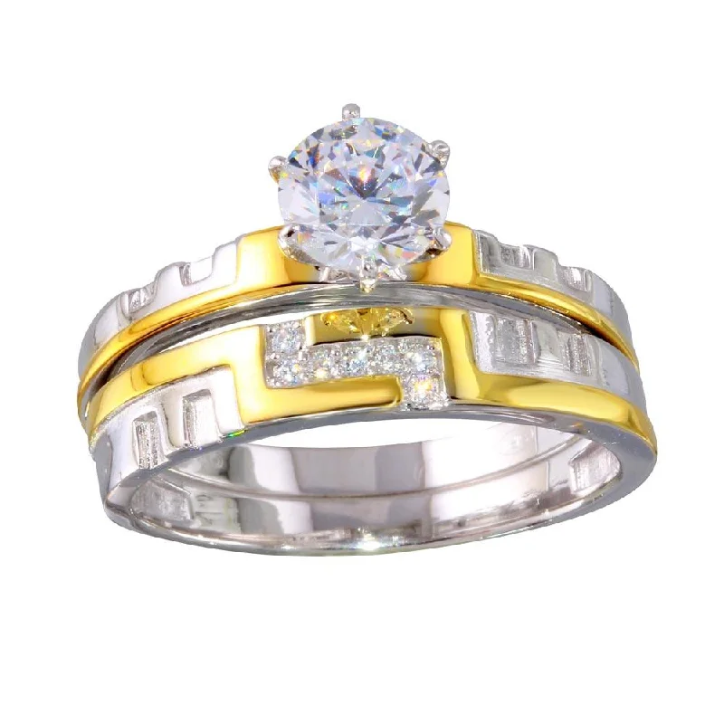 Two-Tone 925 Sterling Silver Stackable CZ Double Rings - GMR00260RG