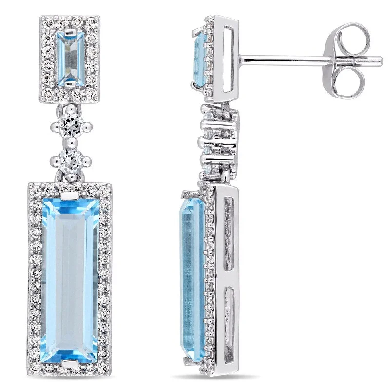 Miadora Signature Collection 14k White Gold Sky and Swiss Blue Topaz 1/3ct TDW Diamond Dangle Earrings (G-H, SI1-SI2)