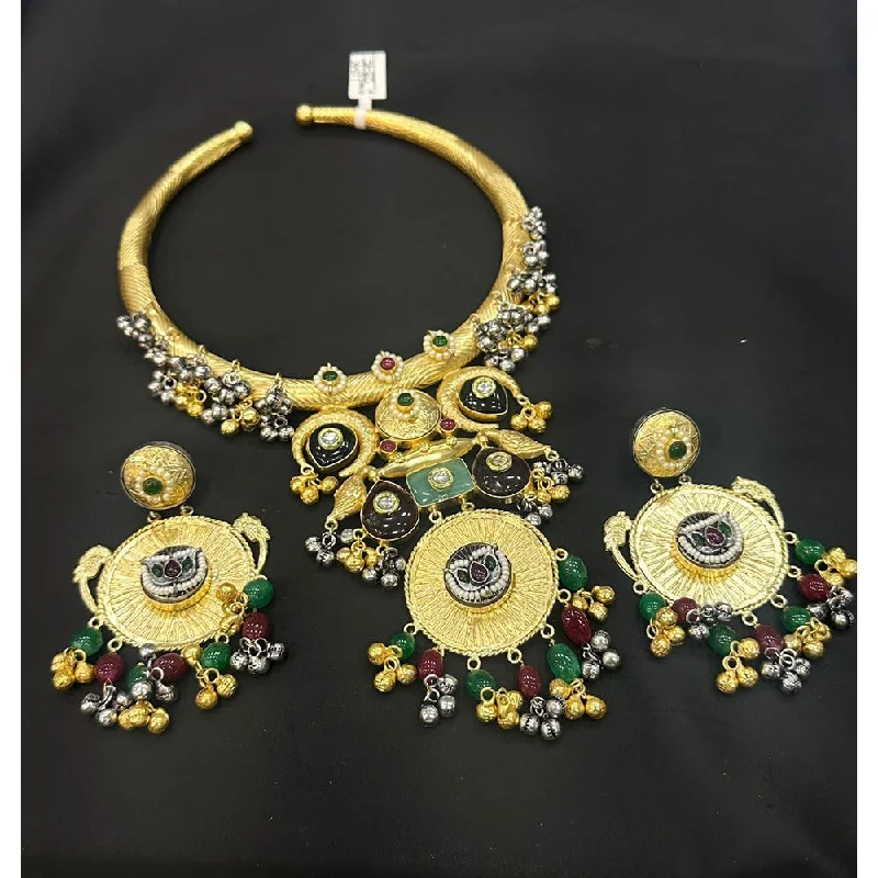 Akruti Collection Gold Plated Pota Stone And Pearls Necklace Set