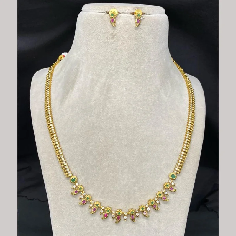 Amoliya Jewels Gold Plated Pota Stone And Pearls Necklace Set