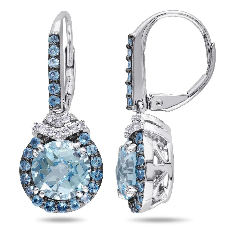 Miadora Sterling Silver Blue Topaz and 1/10ct Diamond Dangle Earrings (H-I, I2-I3)