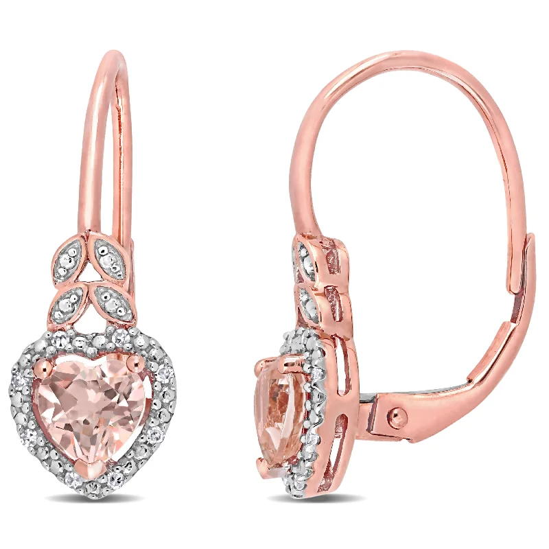 Miadora 10k Rose Gold Morganite and Diamond Accent Heart Halo Leverback Earrings