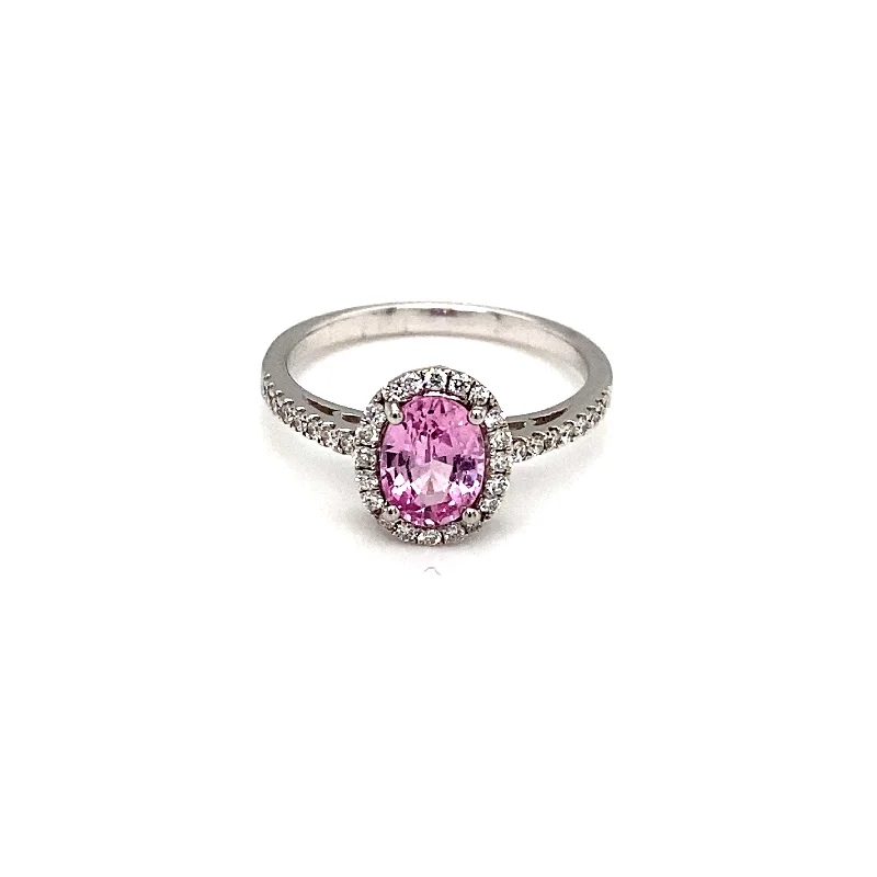 18K White Gold Pink Sapphire and Diamond Ring