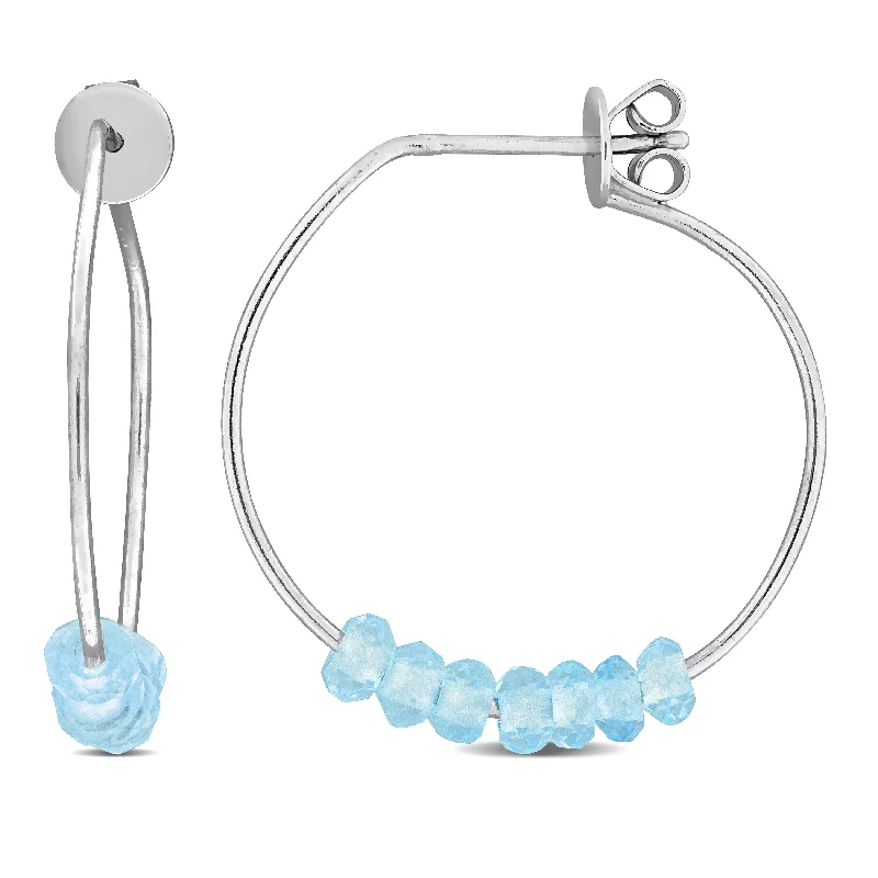 Miadora Sterling Silver 3.5mm Blue Topaz beads 2/3ct tgw Hoop Earrings