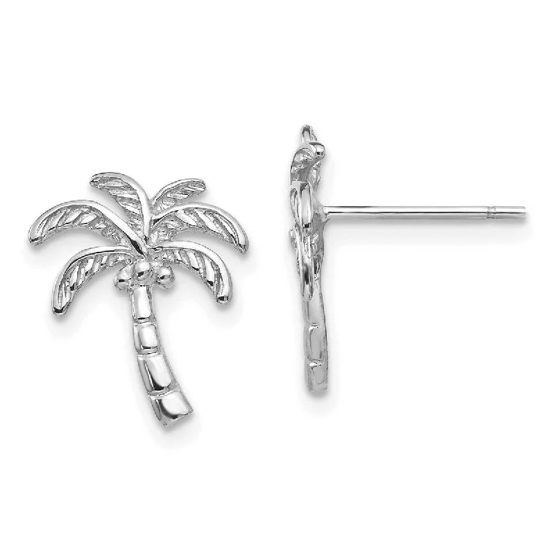 Curata 14k White Gold Palm Tree Post Earrings - 14x11mm