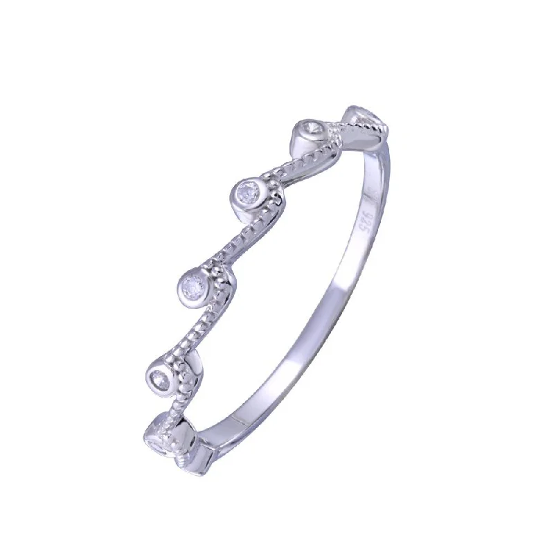 Rhodium Plated 925 Sterling Silver Half Eternity Wave Clear CZ Ring - STR01156