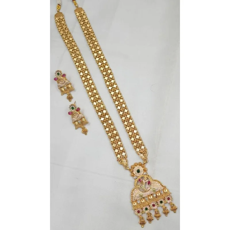 Akruti Collection Gold Plated Pota Stone And Beads Long Necklace Set