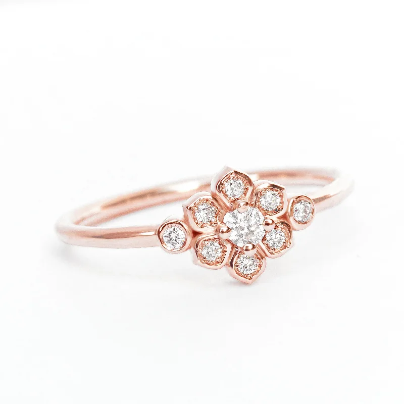 Lily Flower Mini Diamond Ring