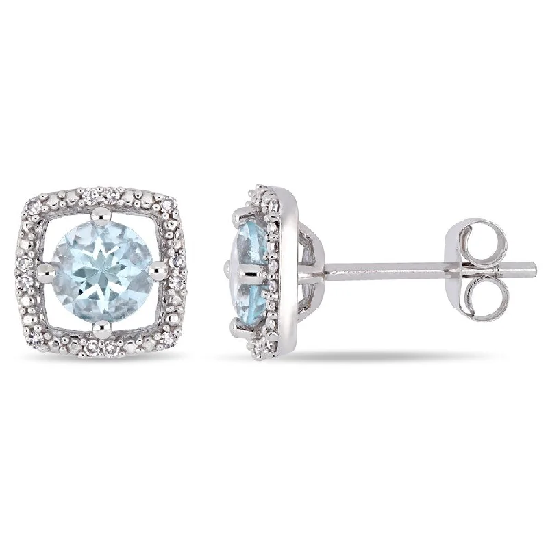 Miadora 10k White Gold Aquamarine Diamond Floating Halo Stud Earrings