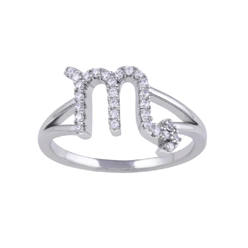 Rhodium Plated 925 Sterling Silver Scorpio CZ Zodiac Sign Ring - BGR01329