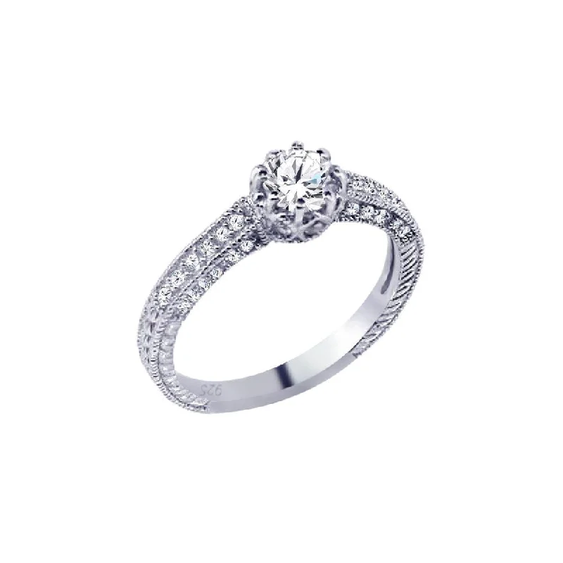 Silver 925 Rhodium Plated Pave Round Center CZ Ring - ACR00026